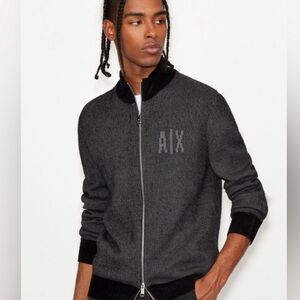A/X exchange men gray sweatshirt full zipper snap pockets Sz XS